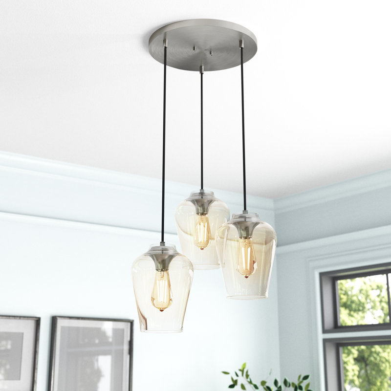 Vidria 3 - Light Cluster Jar Pendant, Clear, Brushed Nickel
