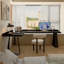 Bureau en bois massif noir en forme de L + fer-538557675-538557668