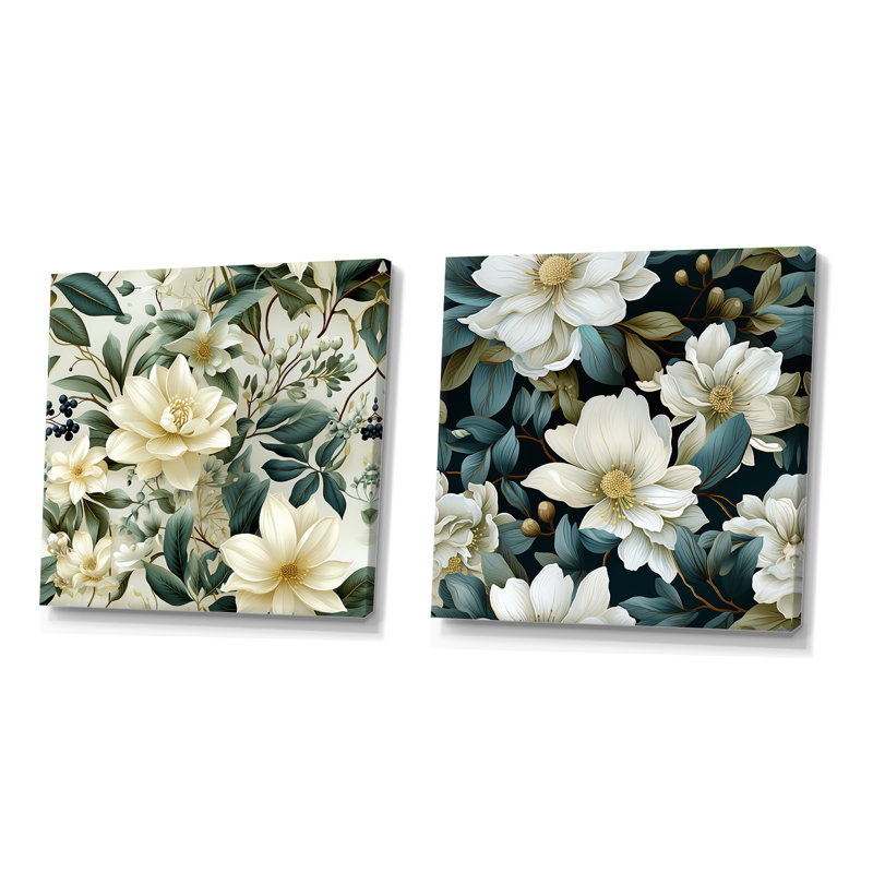 Disalvo - Ensemble de 2 collages floraux carrés, Toile tendue, H 36 po x l 73 po