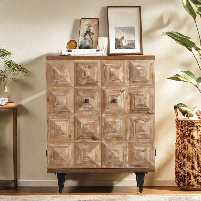 Retro Hand-carved Solid Wood Accent Cabinet