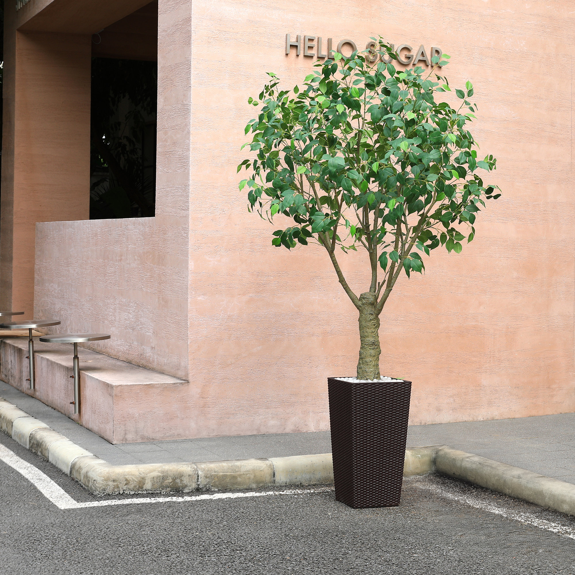 Adcock Artificial Ficus Tree UV Resistant with Tall Planter, Faux Ficus Tree for Outdoor Indoor, Brown, 84" H x 28" W x 28" D