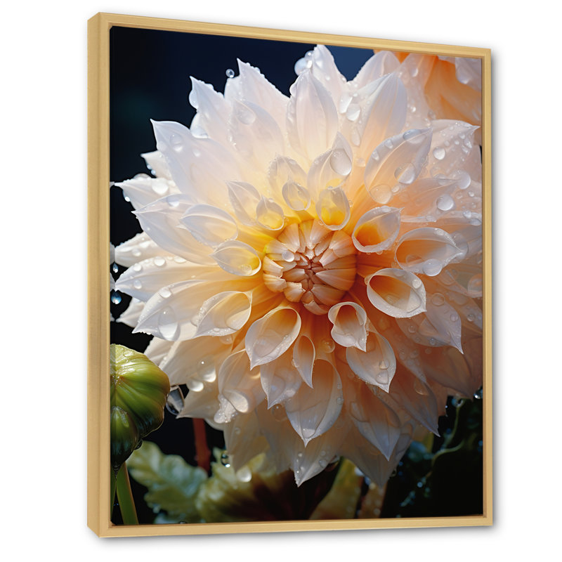 Sérénade florale orange sur toile, Cadre naturel flottant, H 44 po x l 34 po x P 1,5 po