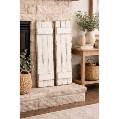 Set of 2 Reclaimed Wood Decorative Shutters | Interior Farmhouse Wall Decor | White Distressed Hanging Shutters | 30x10 Each