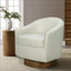 Fauteuil d'appoint pivotant crème avec base en bois massif, siège simple confortable pour adultes