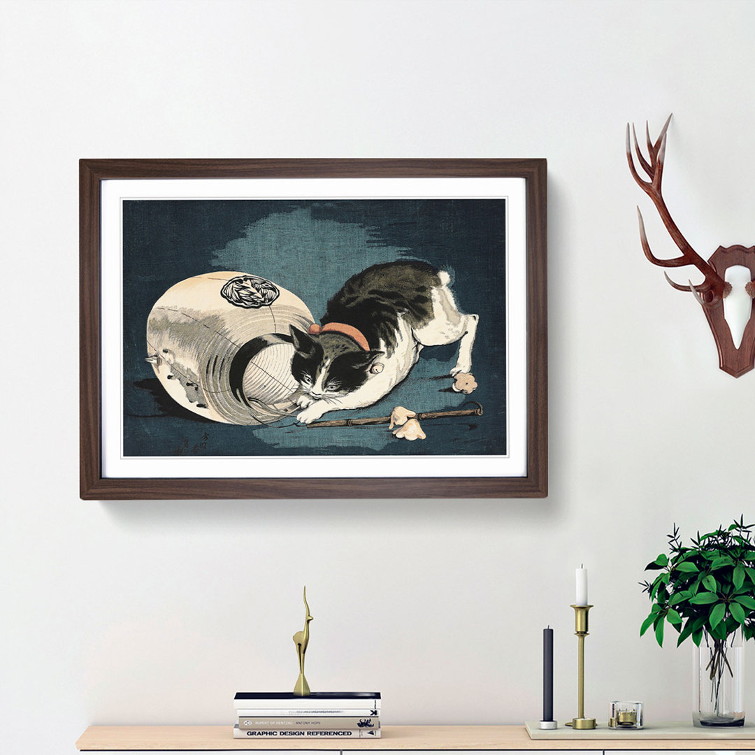 Cat with Paper Lantern by Kobayashi Kiyochika - Picture Frame Graphic Art Print
