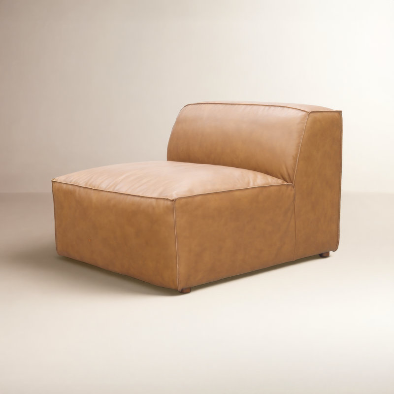 Foley Genuine Leather Slipper Chair, Tan Top Grain Leather