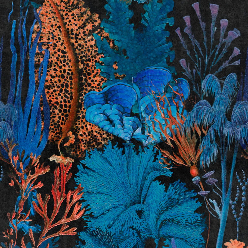 Atoll Abstract Wallpaper Roll, Blue/Black/Orange