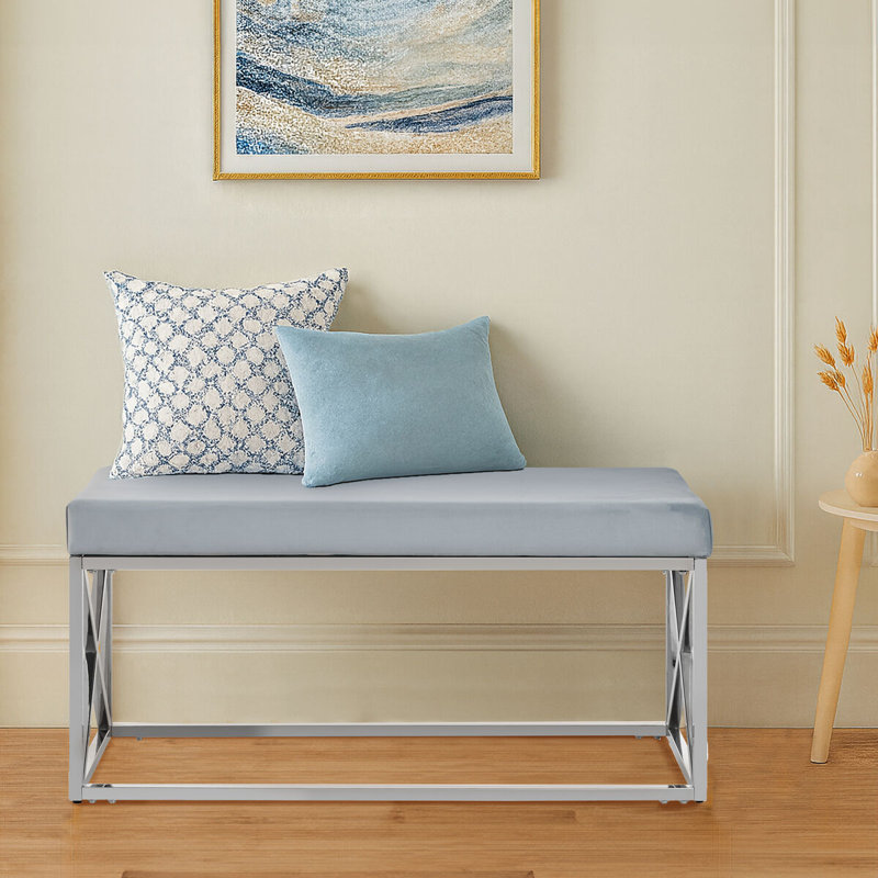 Sayyed Velvet Upholstered Bench, Gold, Grey