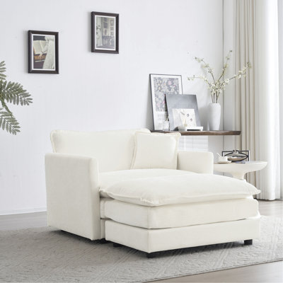 Fauteuil en chenille avec blanc - pour chambre à coucher et salon, repose-pieds rembourré en éponge blanche, revêtement confortable, fabrication