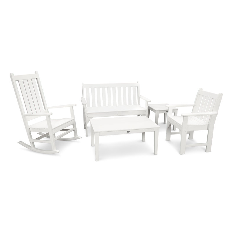 Ensemble 5 pièces banc et chaise berçante Vineyard, Blanc