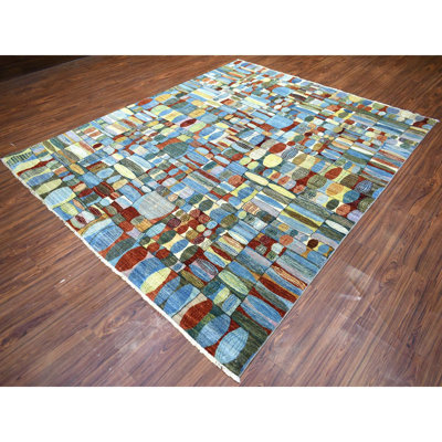 Tapis oriental noué à la main 8 pi x 9 pi 9 po Gabbeh afghan Kashkuli avec motifs artisanaux, colorants naturels, laine filée à la main D7A0A0845009409A997A703F1066ADF9