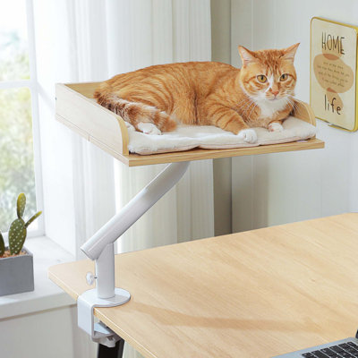 Wooden Cat Desk Bed With 360° Rotation And Adjustable Nest Desktop Attachment, Hammock Supports Up To 50 Lbs