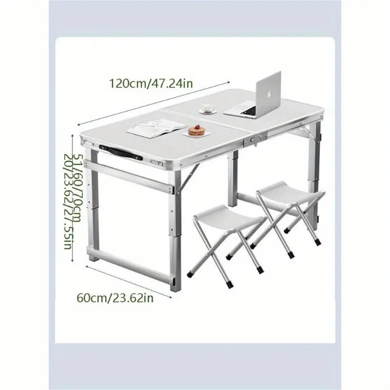Large Adjustable Height Silver Aluminum Outdoor Folding Table