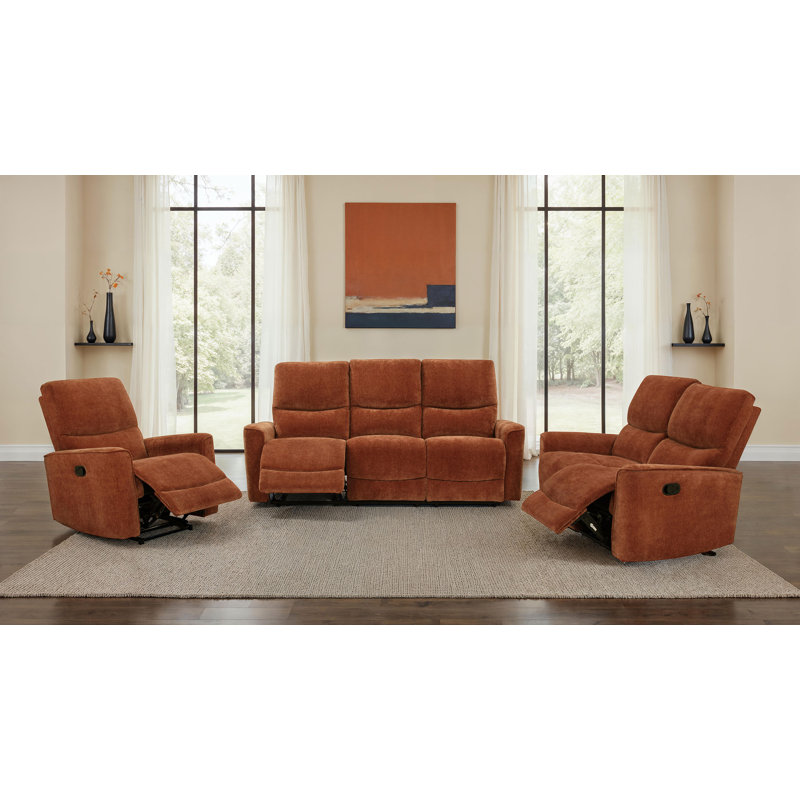 Ensemble de canapé inclinable rembourré 3 pièces Navarro, Brun, 3 Pieces: Sofa, Chair, Loveseat