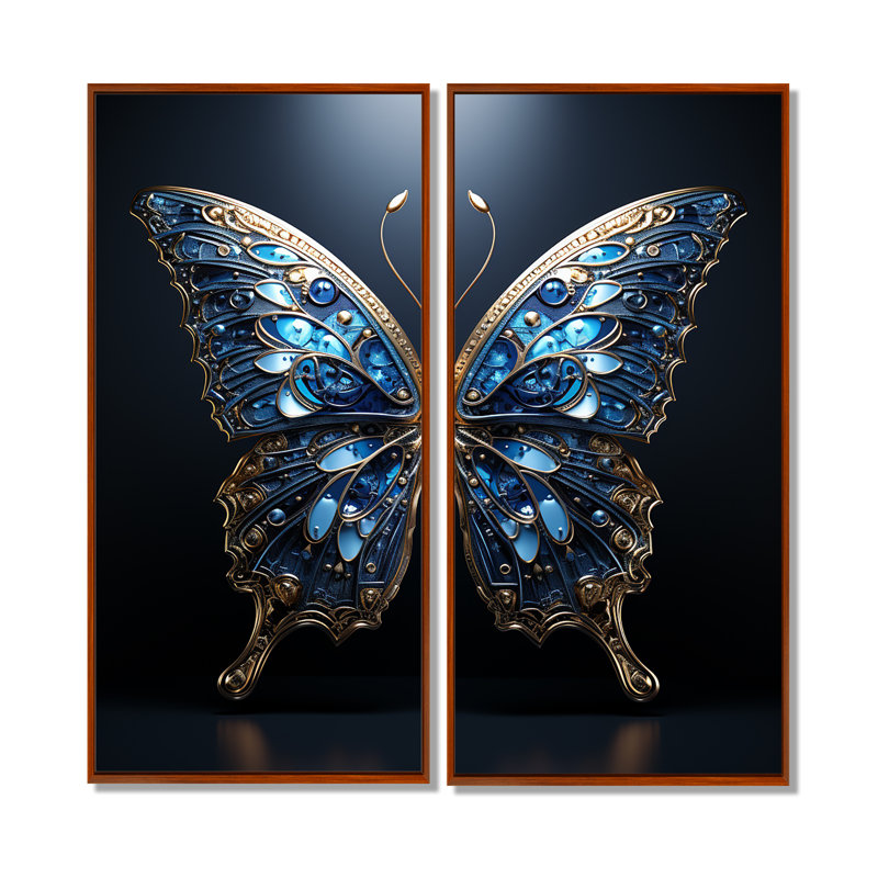 Papillon Watery Blues I - décoration murale papillon, H 32 po x l 32 po, Reproduction encadrée sans passe-partout, Brun