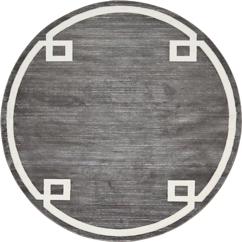 Tapis à motif géométrique gris Heights, Rond 8 pi