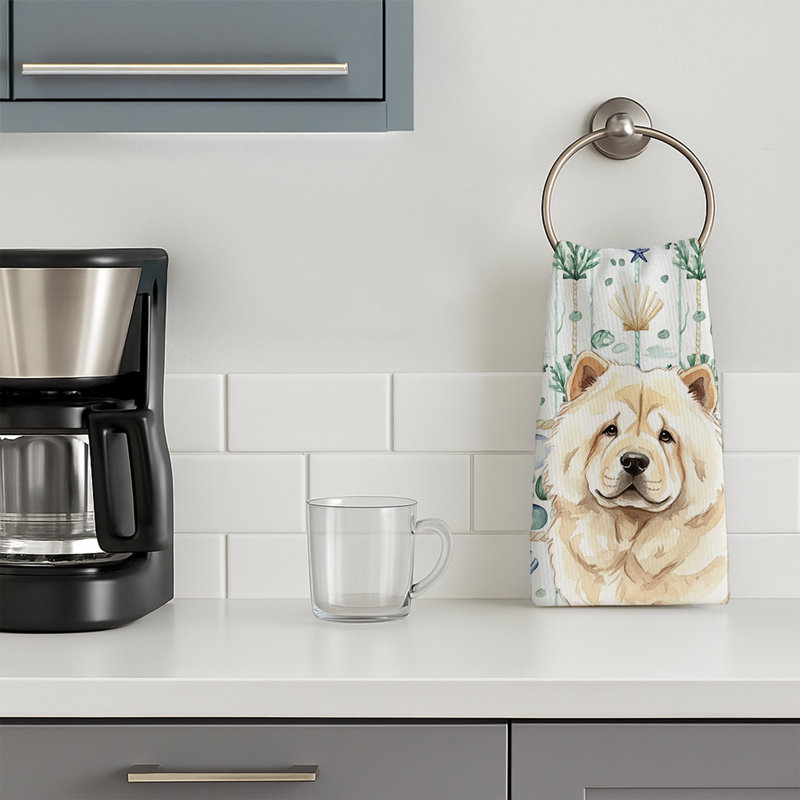 Cream Chow Chow Coastal Sea Glass Kitchen Towel, Cream Chow Chow