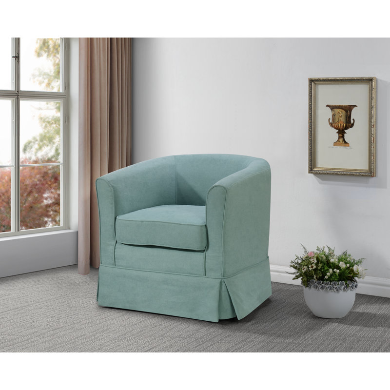 Ailen Swivel Barrel Chair, Blue Fabric