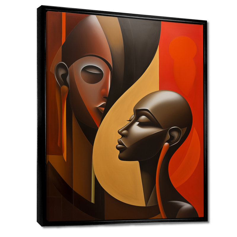 Rétro minimaliste double ébène profil I - femme moderne, art mural salon, H 20 po x l 12 po x P 1 po, Cadre flottant noir