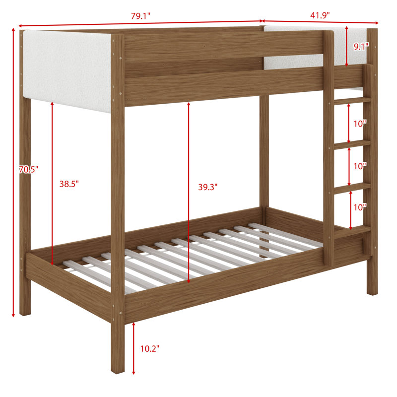 Structure de lit superposé simple en bois d'hévéa avec échelle