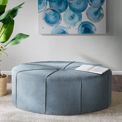 Canapé de 48 po pour salon : tissu bleu, boutons, style moderne et polyvalent, cadre en bois massif