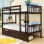 Lit superposé convertible en bois avec tiroirs de rangement et barrières de sécurité-314058103-314058101