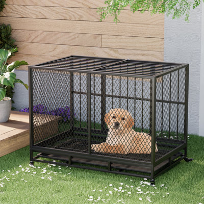37" -48" Heavy Duty Dog Crate Furniture With Removable Tray, 360° Lockable Wheels