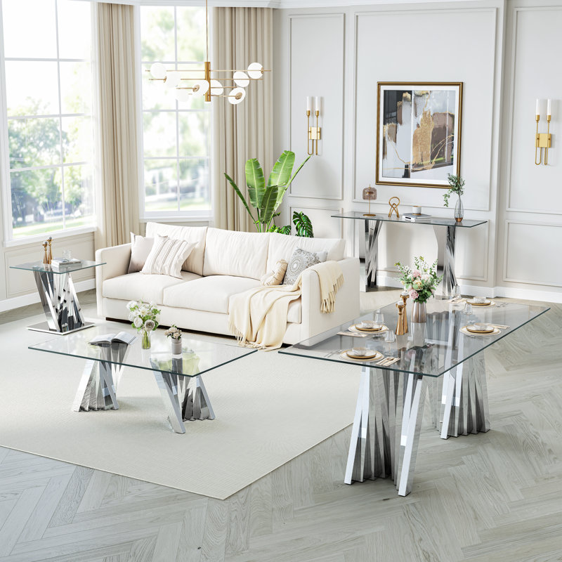 70.08" Glass Top Metal Base Dining Table, Silver