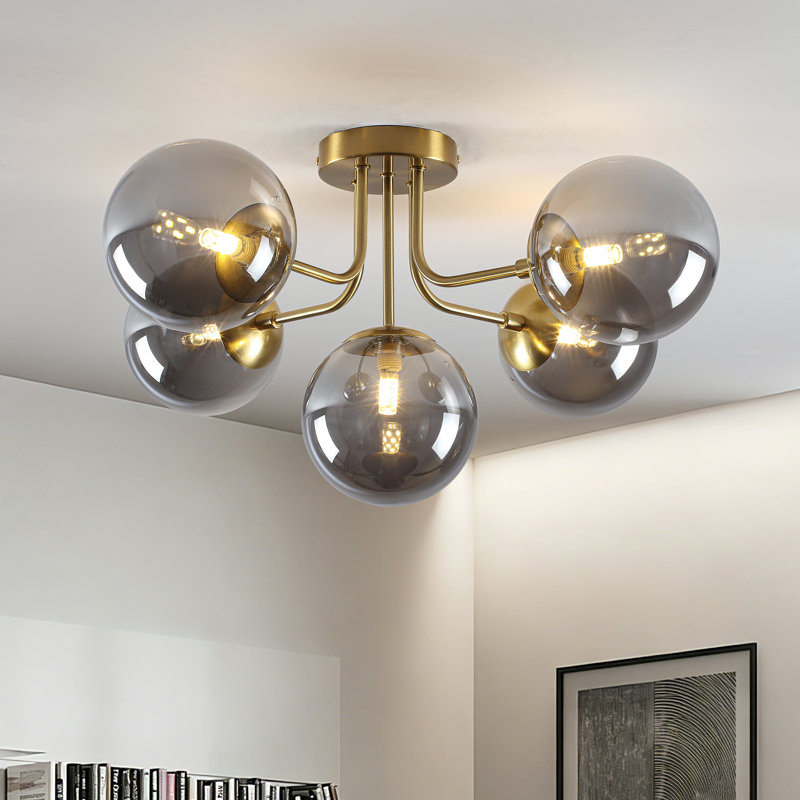 5-Light Modern Sputnik Globe Semi Flush Mount