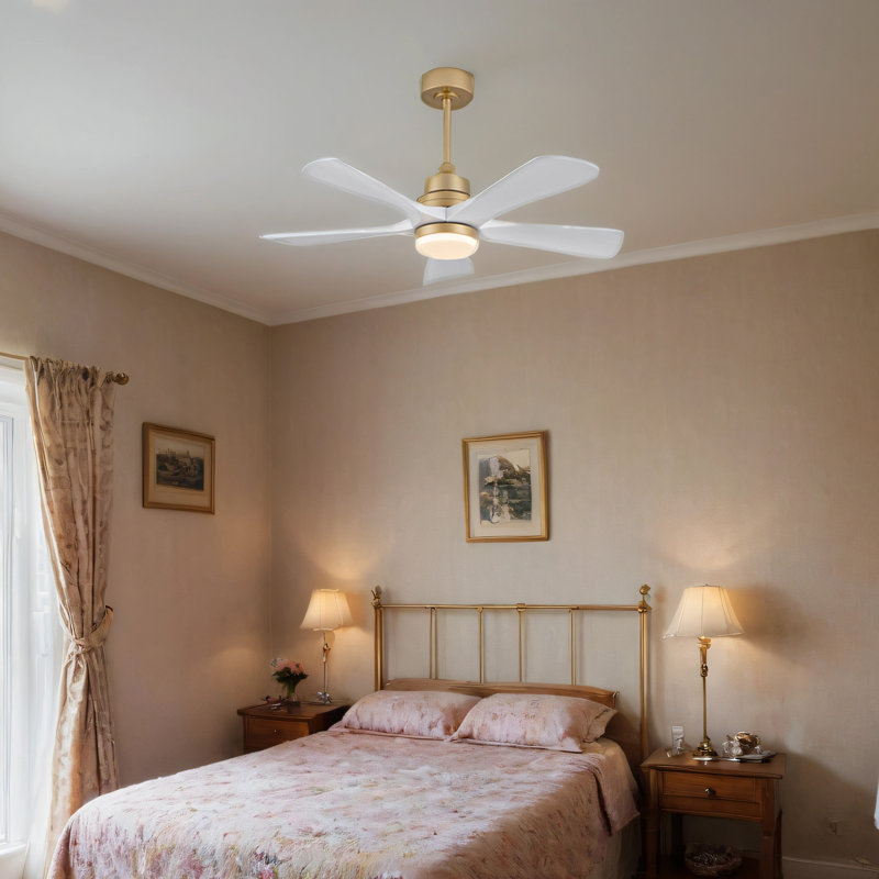 Hot sales Ventilateur de plafond intérieur de 42 pouces avec lumière à DEL à intensité variable et 5 pales en bois massif avec moteur à courant continu réversible