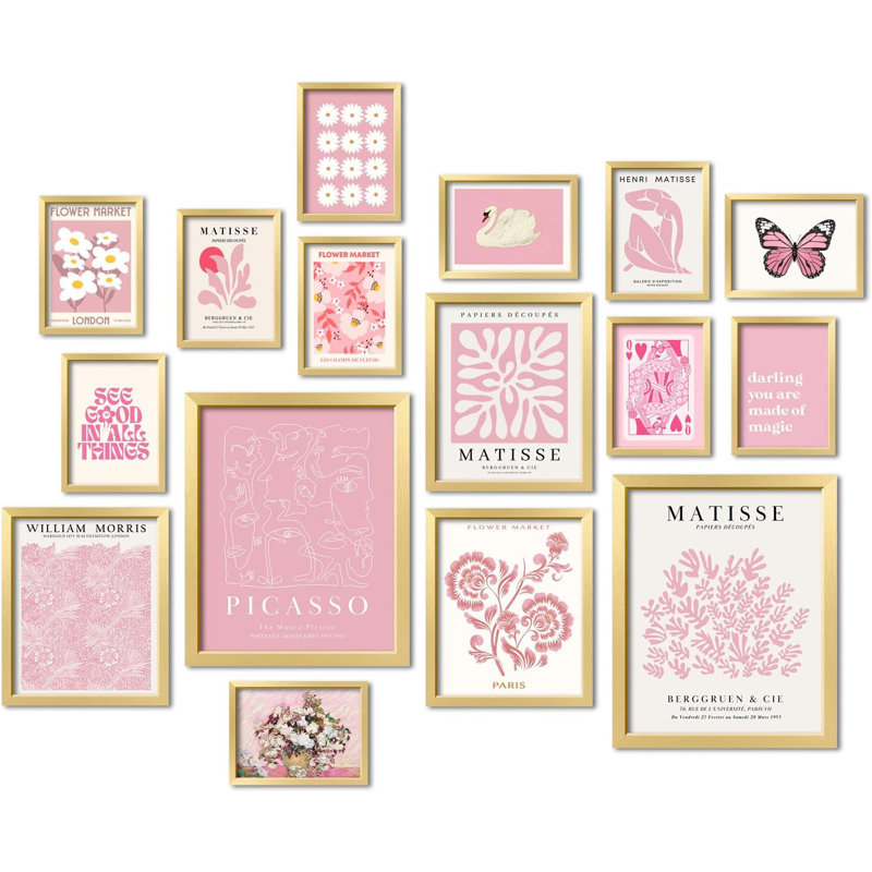 16 Pcs Framed Pink Wall Art
