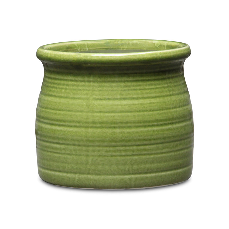 Miland Handmade Ceramic Pot Planter, 5.5" H x 6.25" W x 6.25" D, Green