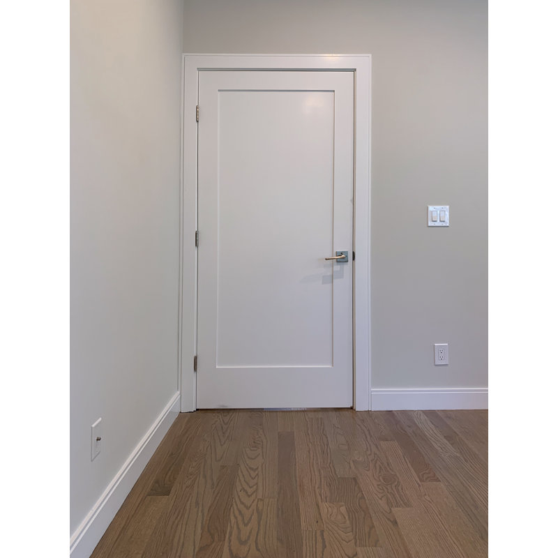 Newton Solid Core White Primed Smooth Texture Single Prehung Interior Door Black Hinges, White/Satin Nickel, Left, 36" x 80"