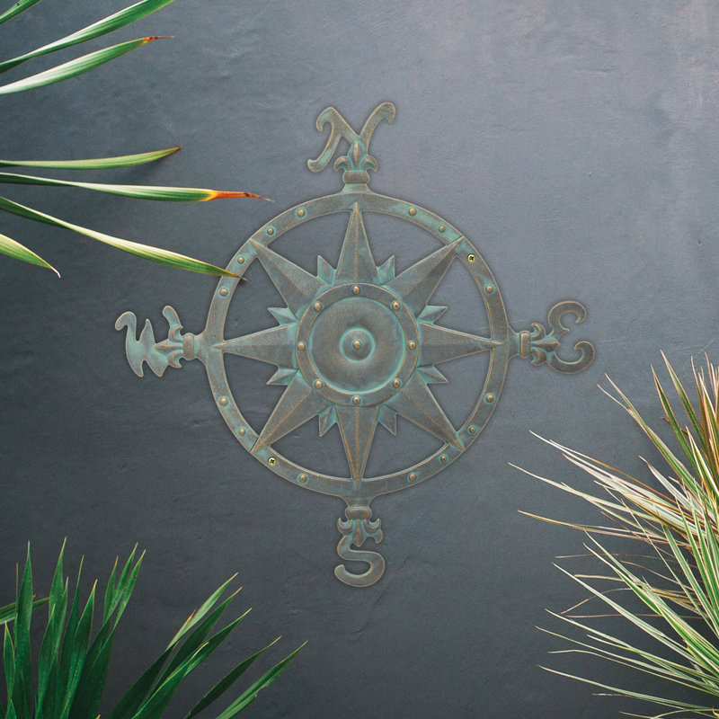 Nauctical Compass Wall Décor, Bronze Verdigris