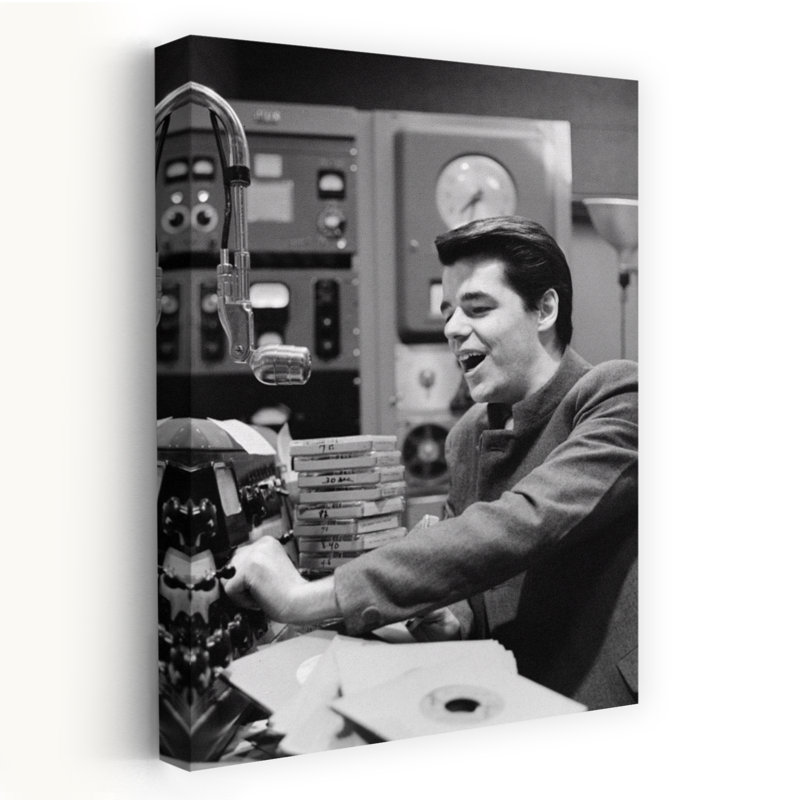 1960, radio, disc-jockey, studio, musique, sélection, rétro, rétro, rétro, H 48 po x l 32 po
