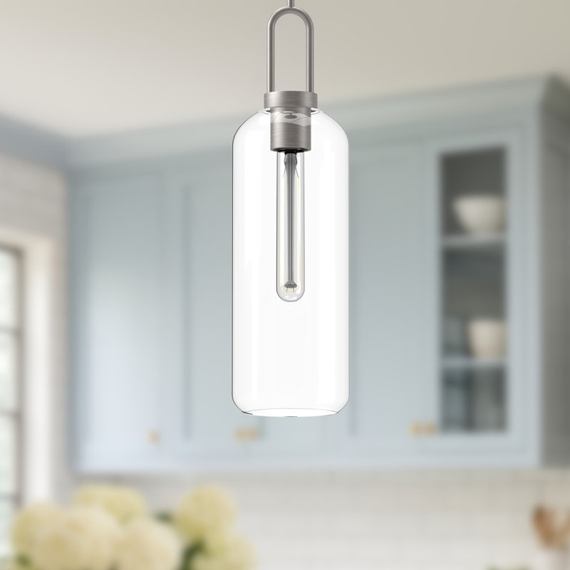 Luminaire suspendu cylindrique Minneapolis, Nickel brossé, Transparent, H 20,75 po x l 6 po x P 6 po