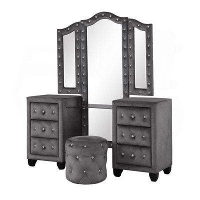 Ensemble de chambre à coucher double avec meuble-lavabo complet 4 pièces en gris