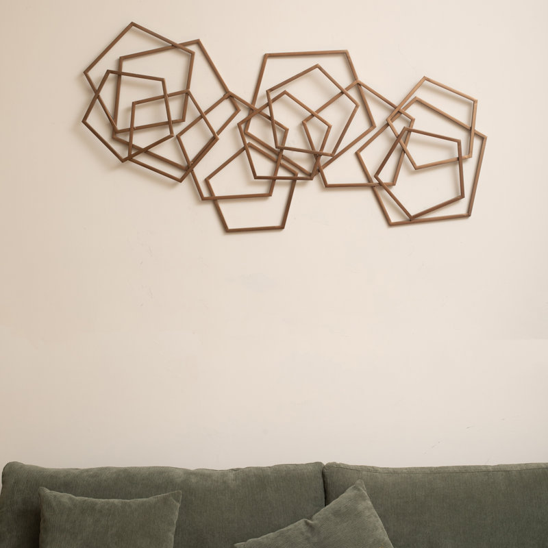 Décoration murale de formes abstraites en fer doré de 47,4 pouces de largeur, H 24 po x l 47,75 po x P 1,5 po, Bronze