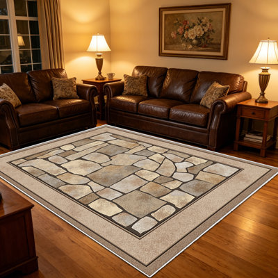 Tapis beige à motif de pierres brunes de 1 pièce, élégant tapis décoratif polyvalent, facile à nettoyer et à entretenir, meuble idéal pour la chambre à coucher, le salon, le couloir, le vestibule, le dortoir et le bureau afin de rafraîchir l'ambiance intérieure de votre maison