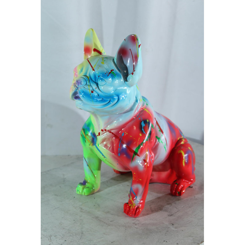 Statue bouledogue français en résine NIFao avec éclaboussures de peinture arc-en-ciel 16 po x 9 po x H 16 po