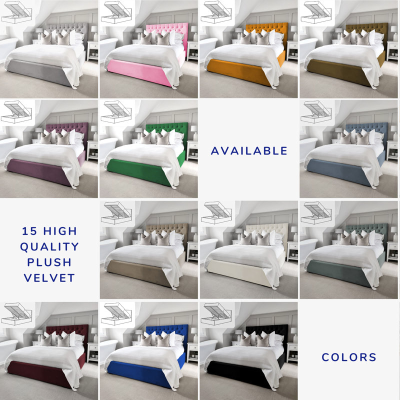 Bangura Chesterfield Ottoman Storage Bed - Velvet Upholstered Gas Lift Bed Frame with Footboard, Small Double (4'), Silver