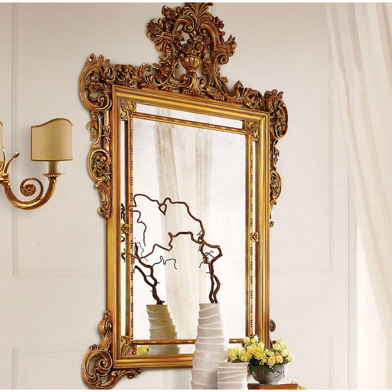 Ornate Traditional Beveled Accent Mirror, Gold