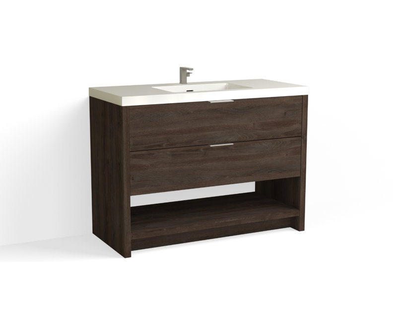Vue 48" W Freestanding Single Bathroom Vanity, Nocino, Glossy White/Single, Satin Nickel