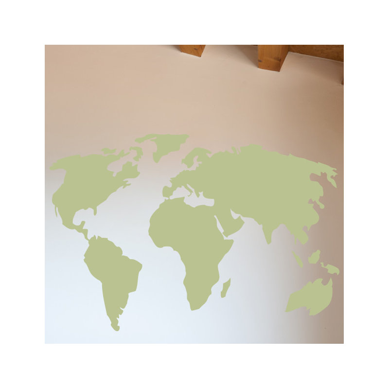 Décalcomanie murale carte du monde, H 22 po x l 32 po x P 0,01 po, Céladon