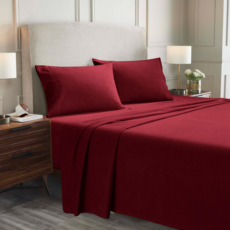Superior Turpin Solid Standard 100% Cotton Flannel Sheet Set, Burgundy, California King Sheet Set with 2 Pillowcases