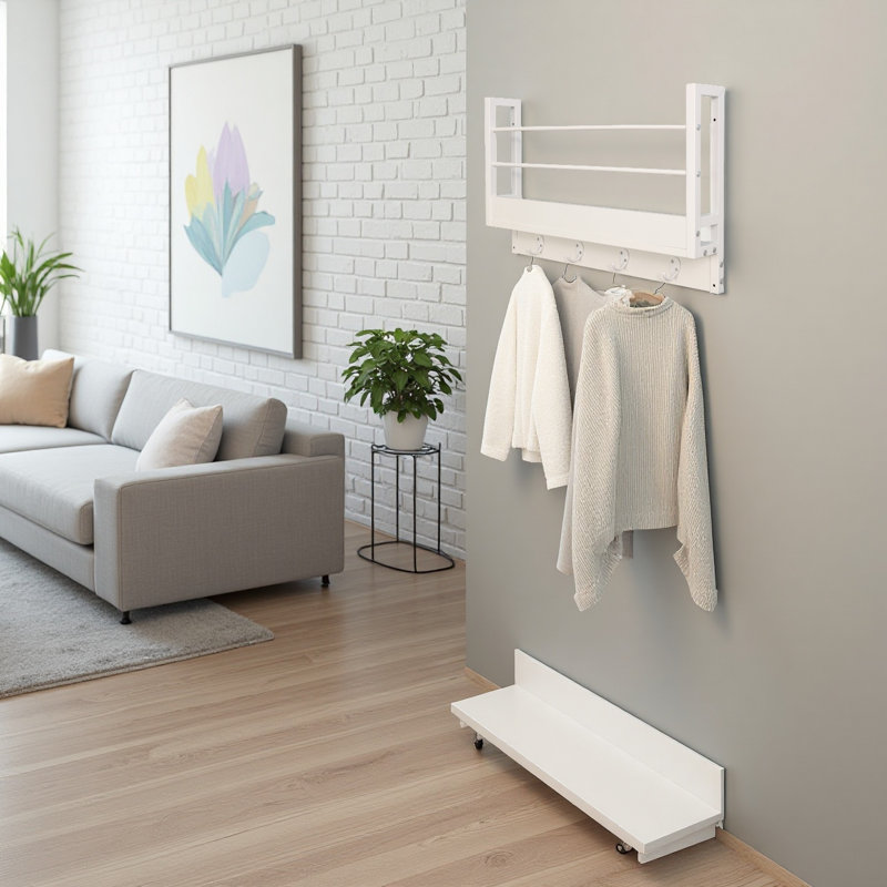 Galinda Floating Shelf With Hooks White 2pcs