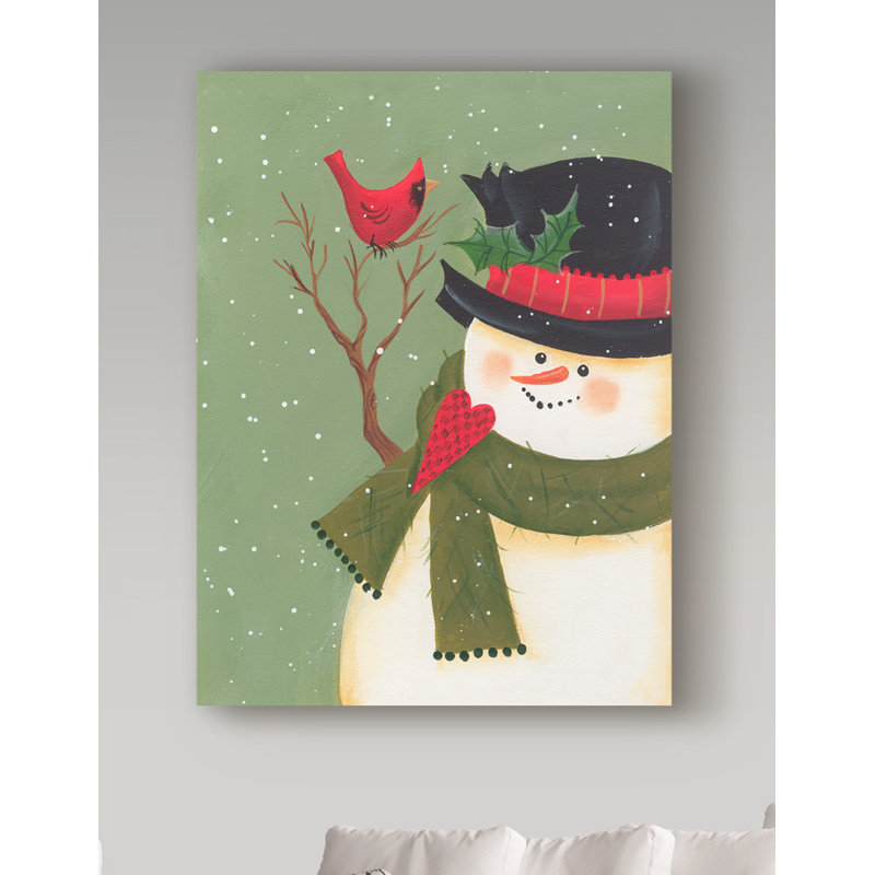 «Cardinal and Snowman», art sur toile, H 24 po x l 18 po x P 2 po