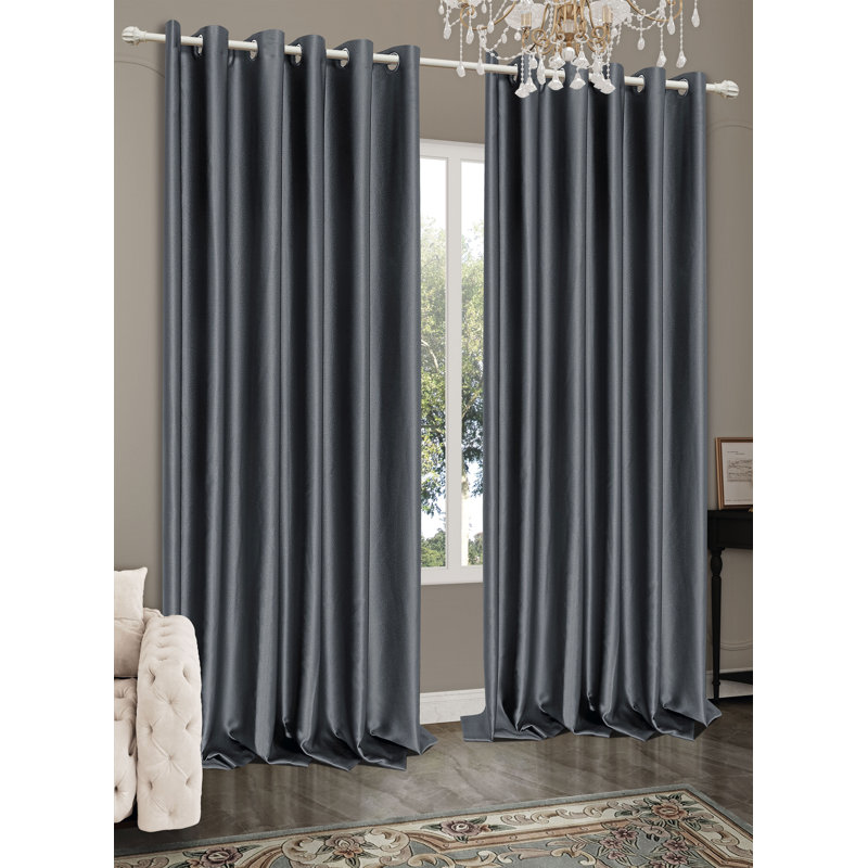 Venice Thermal Blackout Ready Made Curtains Eyelet Thick Ring Top Pair Insulated Blackout Lining, Grey