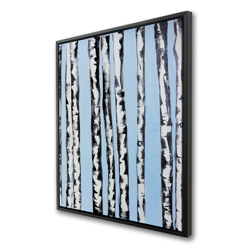 Birches on a Blue Background - Black Trees Framed Canvas Decor