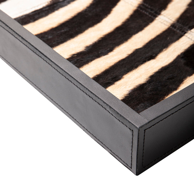 Leather Rectangle Tray W/ Zebra Inlay - Springbok Horn Handles
